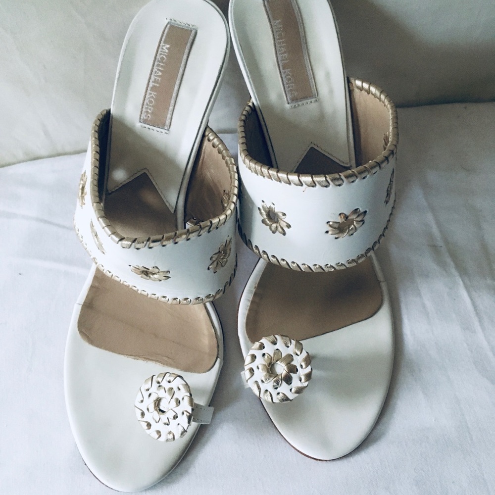 Michael Kors Gold + Cream Sandal Stilettos